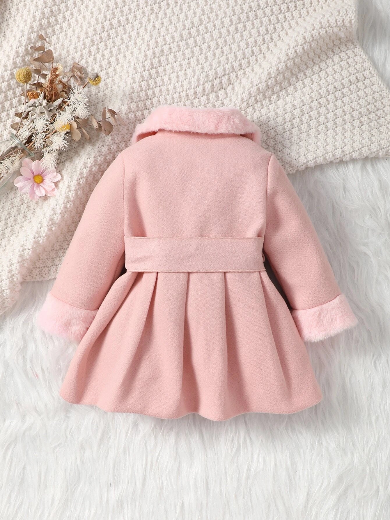 SHEIN Baby Girl Borg Collar Belted Coat
