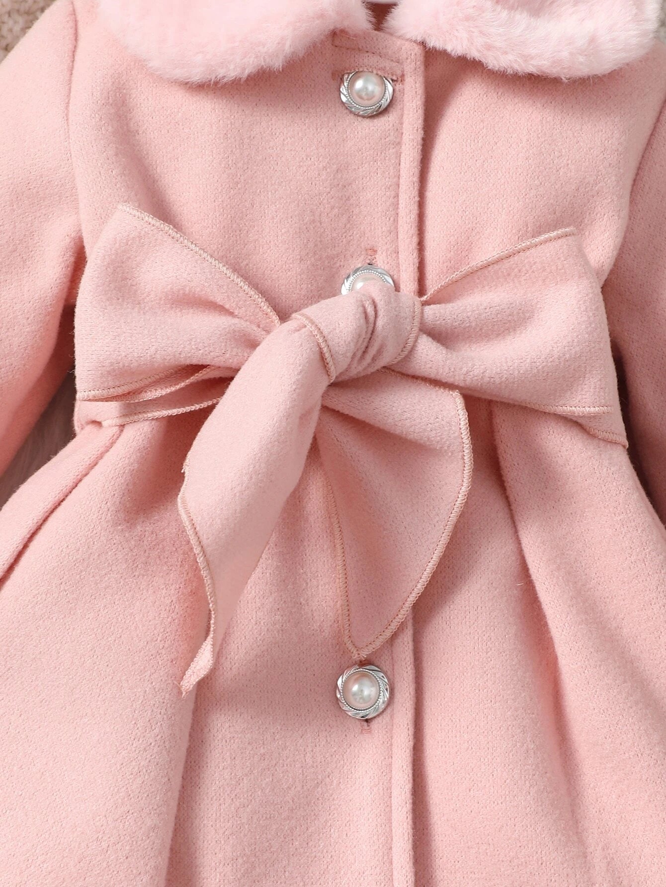 SHEIN Baby Girl Borg Collar Belted Coat
