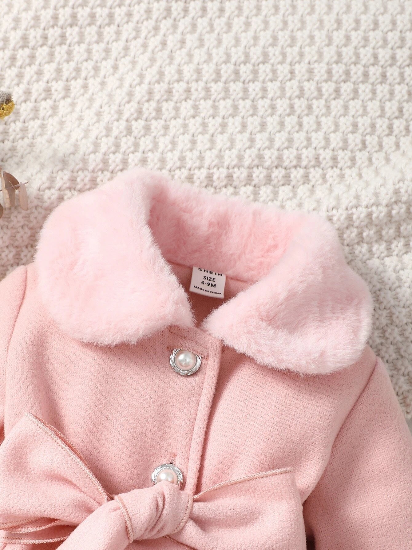 SHEIN Baby Girl Borg Collar Belted Coat
