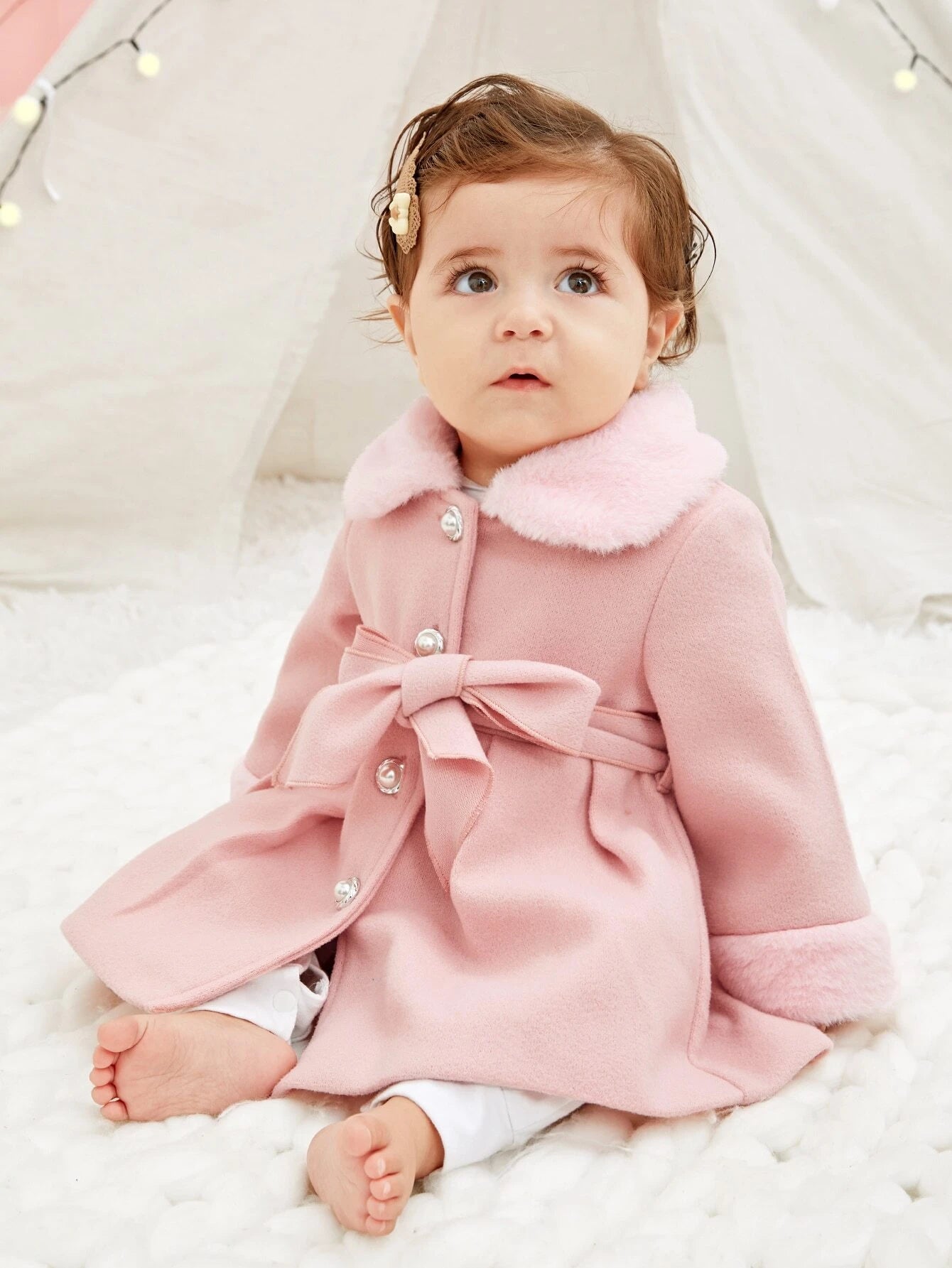 SHEIN Baby Girl Borg Collar Belted Coat