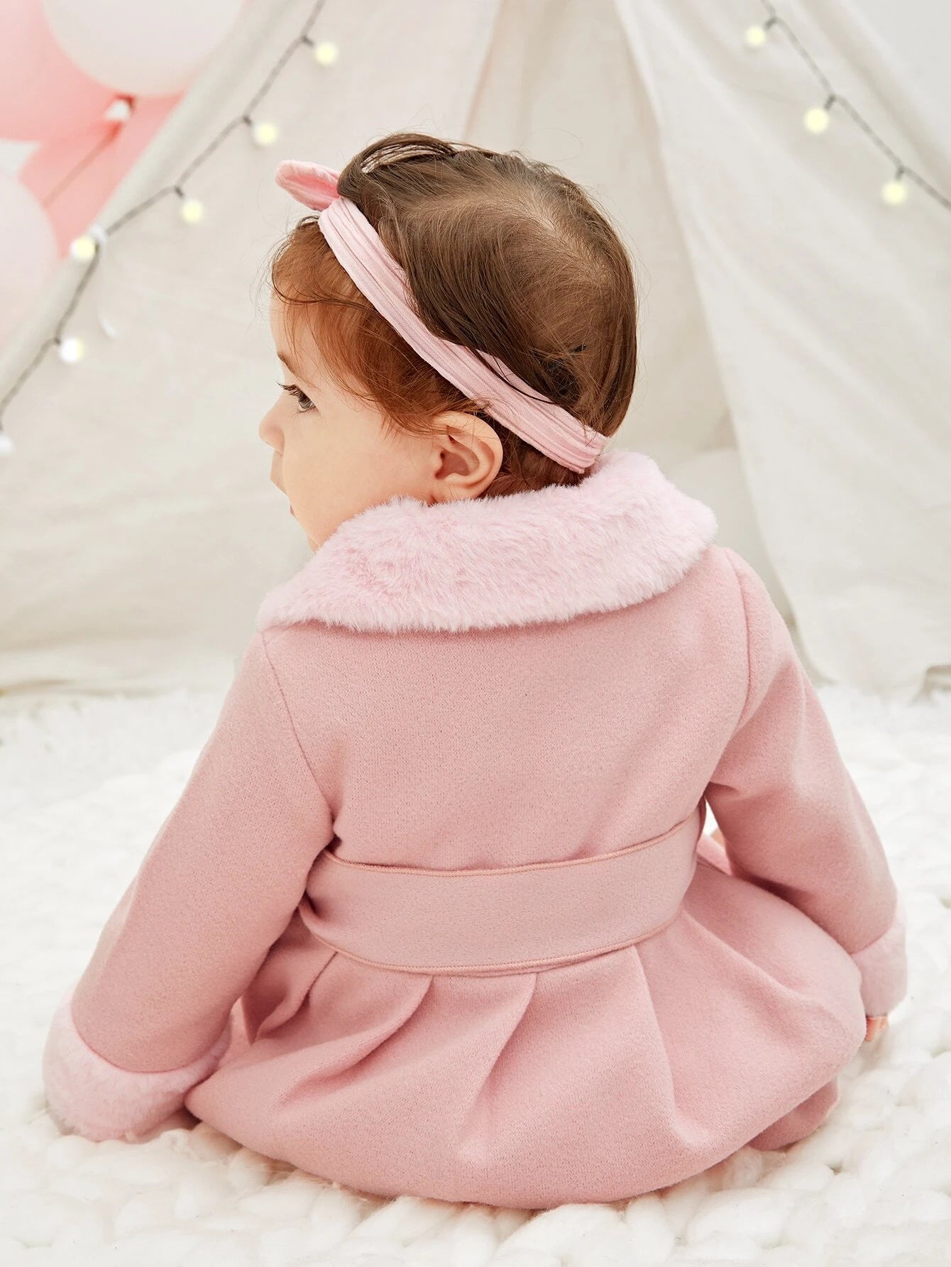 SHEIN Baby Girl Borg Collar Belted Coat