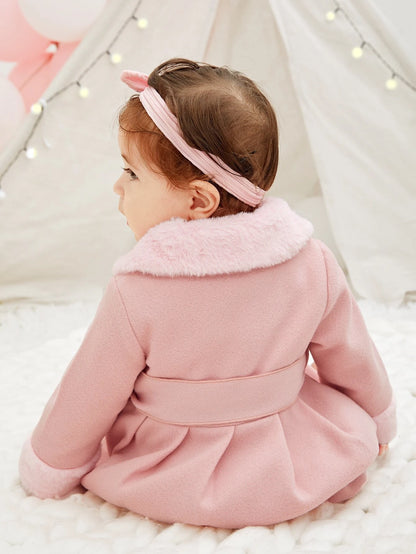 SHEIN Baby Girl Borg Collar Belted Coat