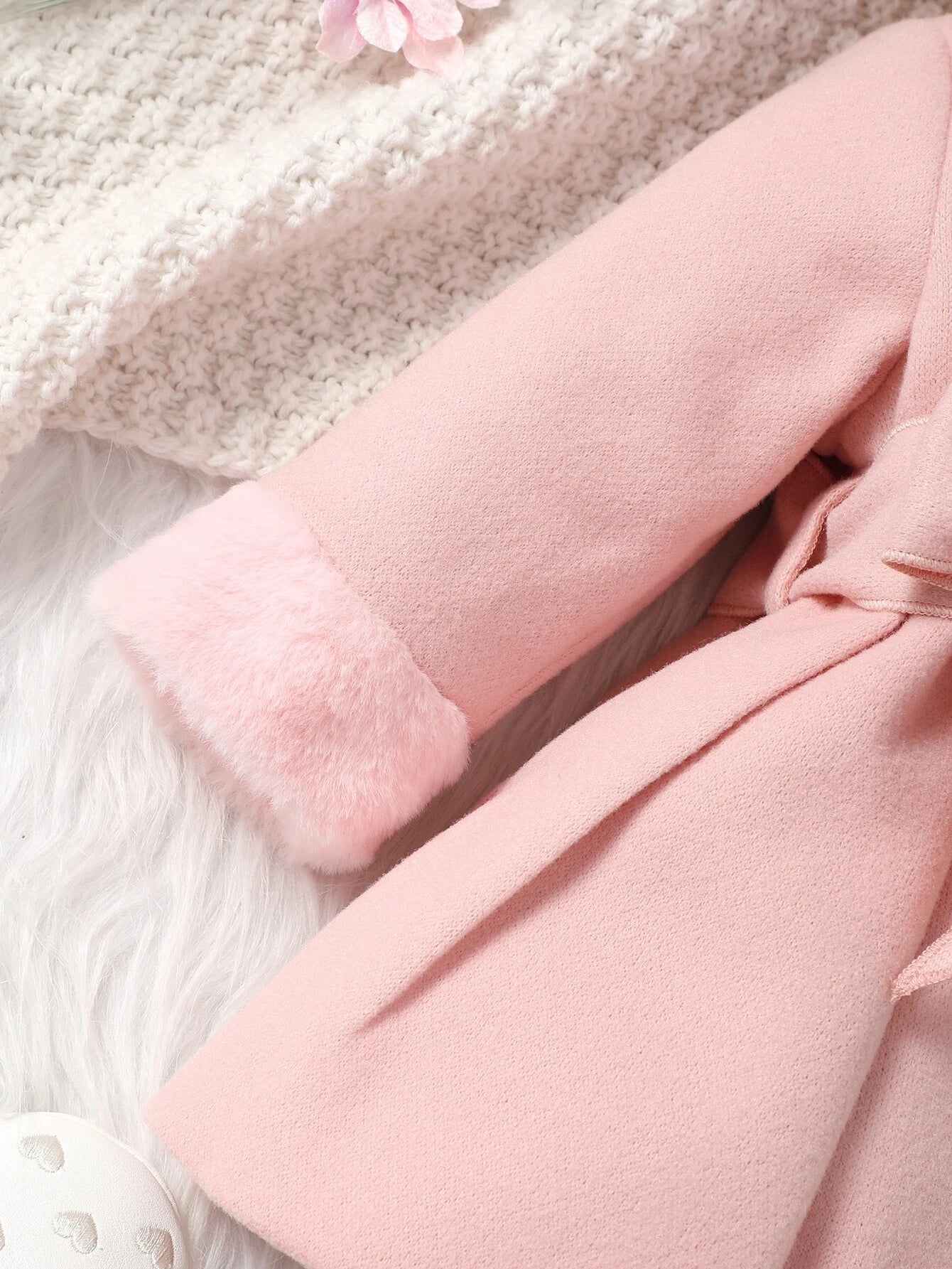SHEIN Baby Girl Borg Collar Belted Coat